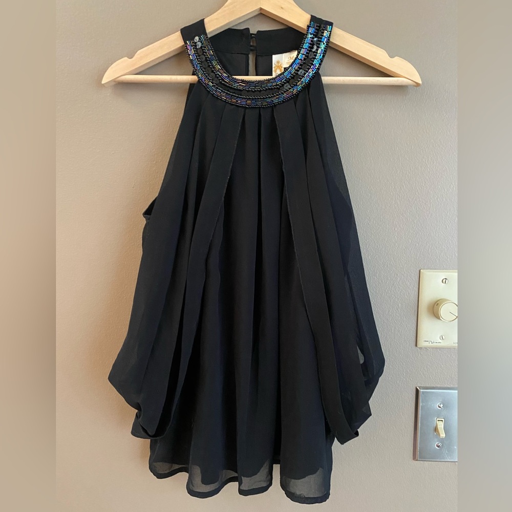 Stunning Sleeveless Halter Blouse with Beaded Neckline